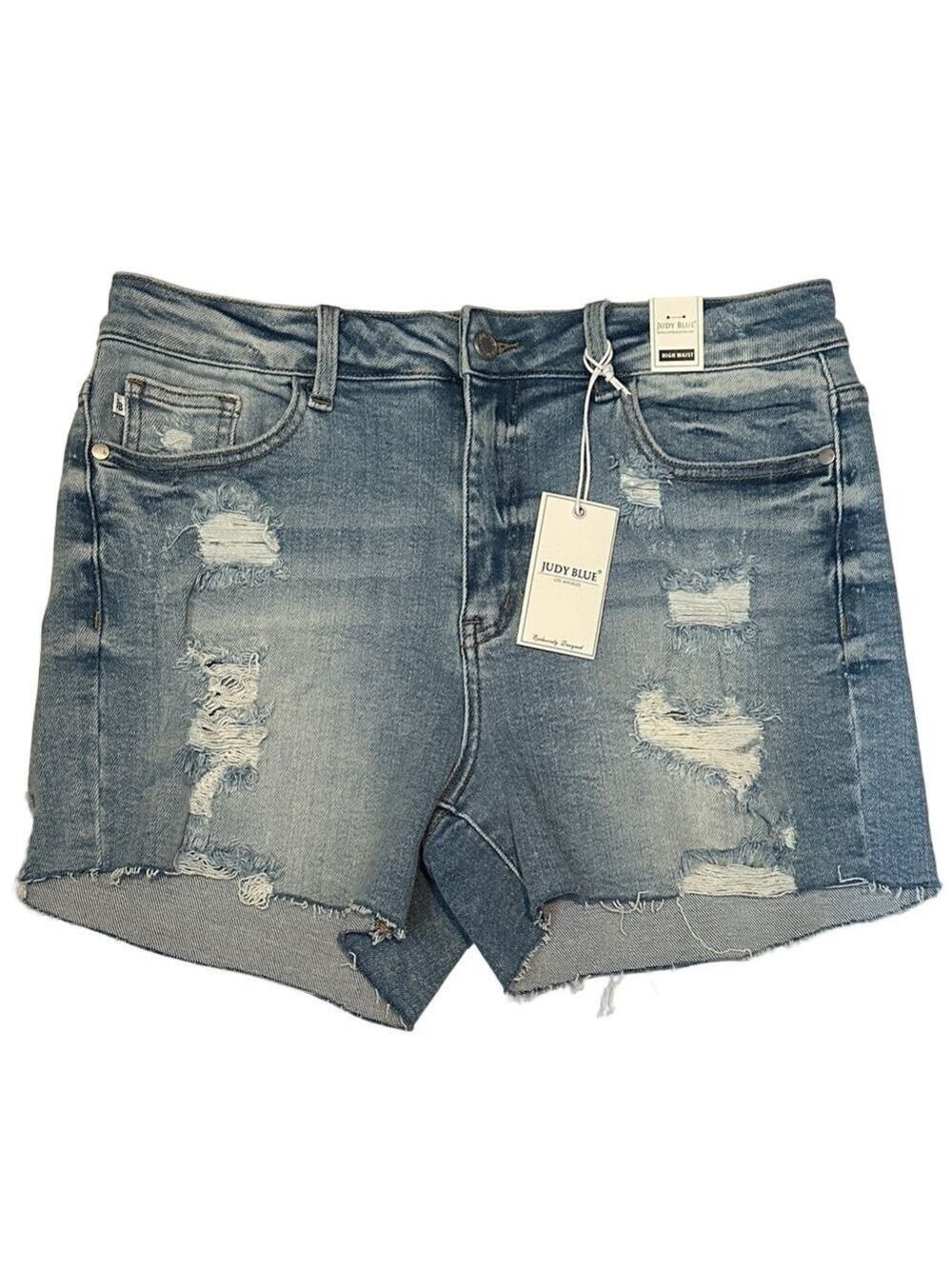 Judy Blue Women's Ripped Jean Shorts Light Blue XL NWT